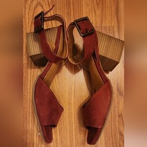 Burgungy Suede Heeled Sandals